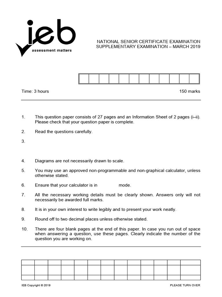 2019 MRCH IEB MathPaper2 W Memo | PDF