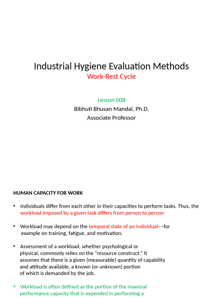 Ind Hygiene 013 Work Rest Cycle | PDF