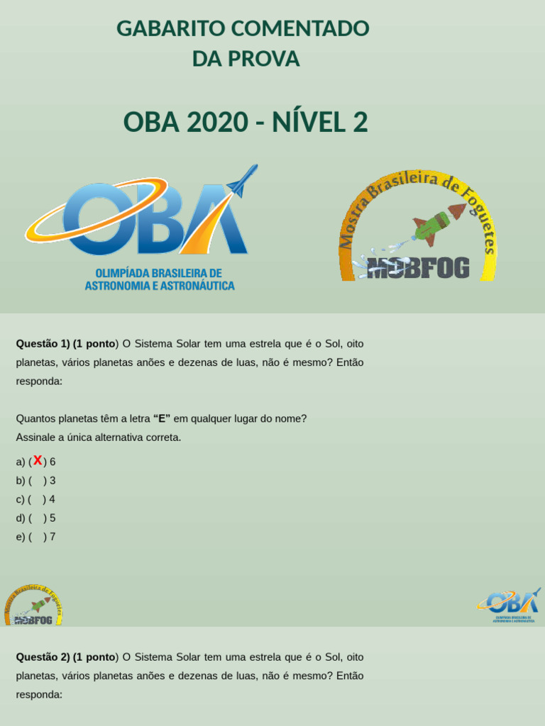 Prova Nível 2 - OBA 2020 | PDF