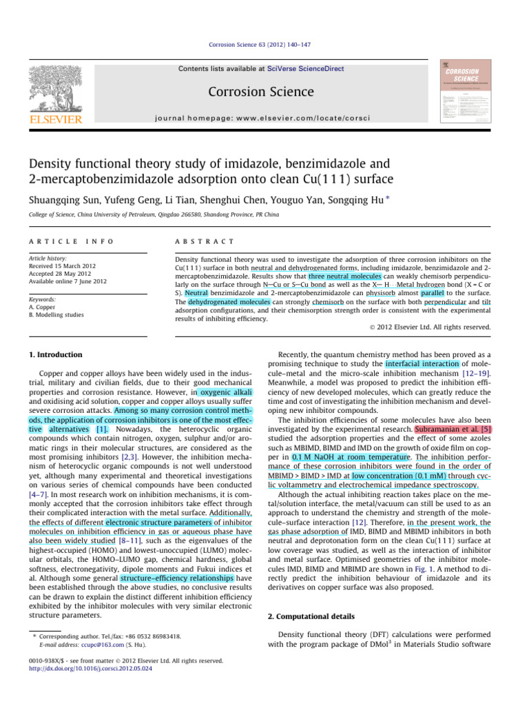 (2012) Density Functional Theory Study of Imidazole, Benzimidazole and ...
