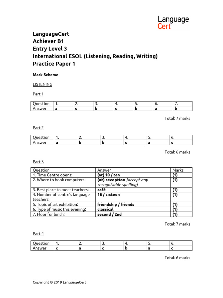 LanguageCert PP1 B1 IESOL Ms | PDF