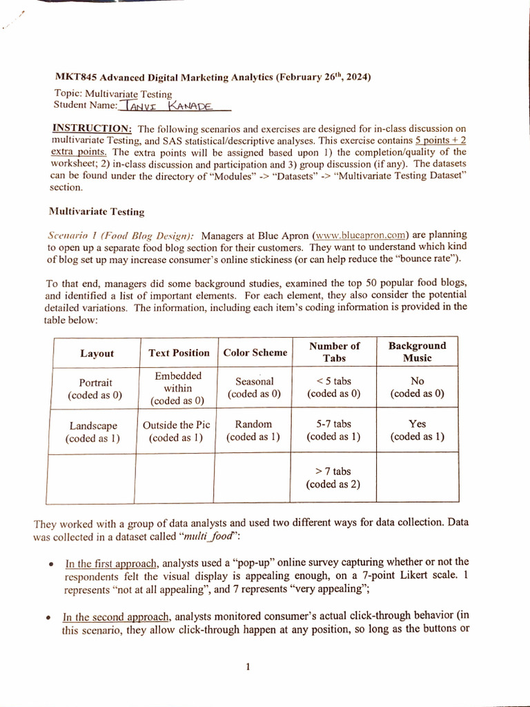 Worksheet Multivariate | PDF