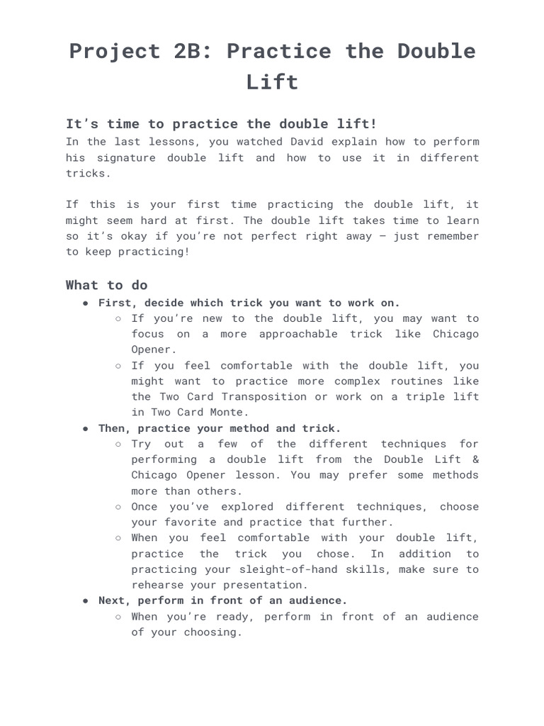 Project 2B - Practice The Double Lift | PDF