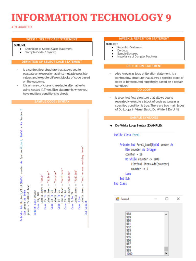 Information Technology 9: Week 1: Select Case Statement Bweek 2 ...