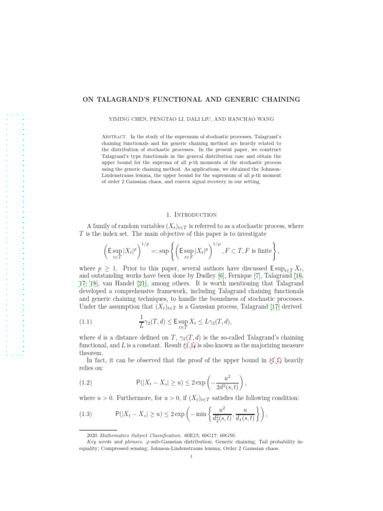 On Talagrand's Functional and Generic Chaining | PDF
