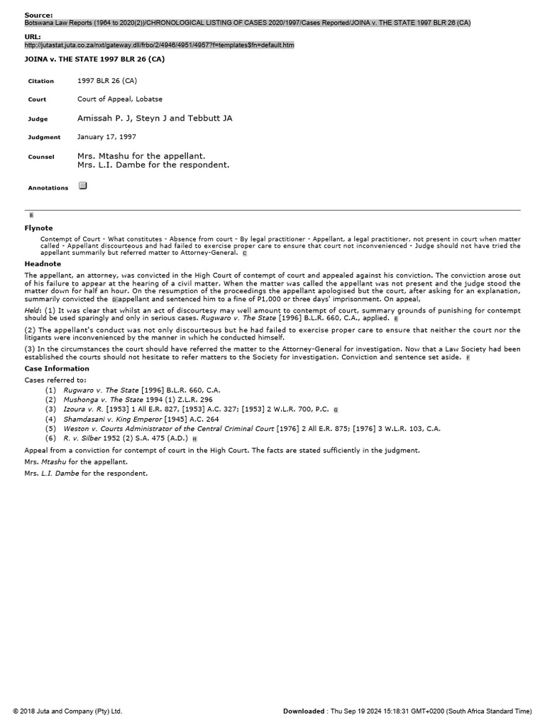 Joina v. The State: Contempt Appeal | PDF | Contempt Of Court | Appeal