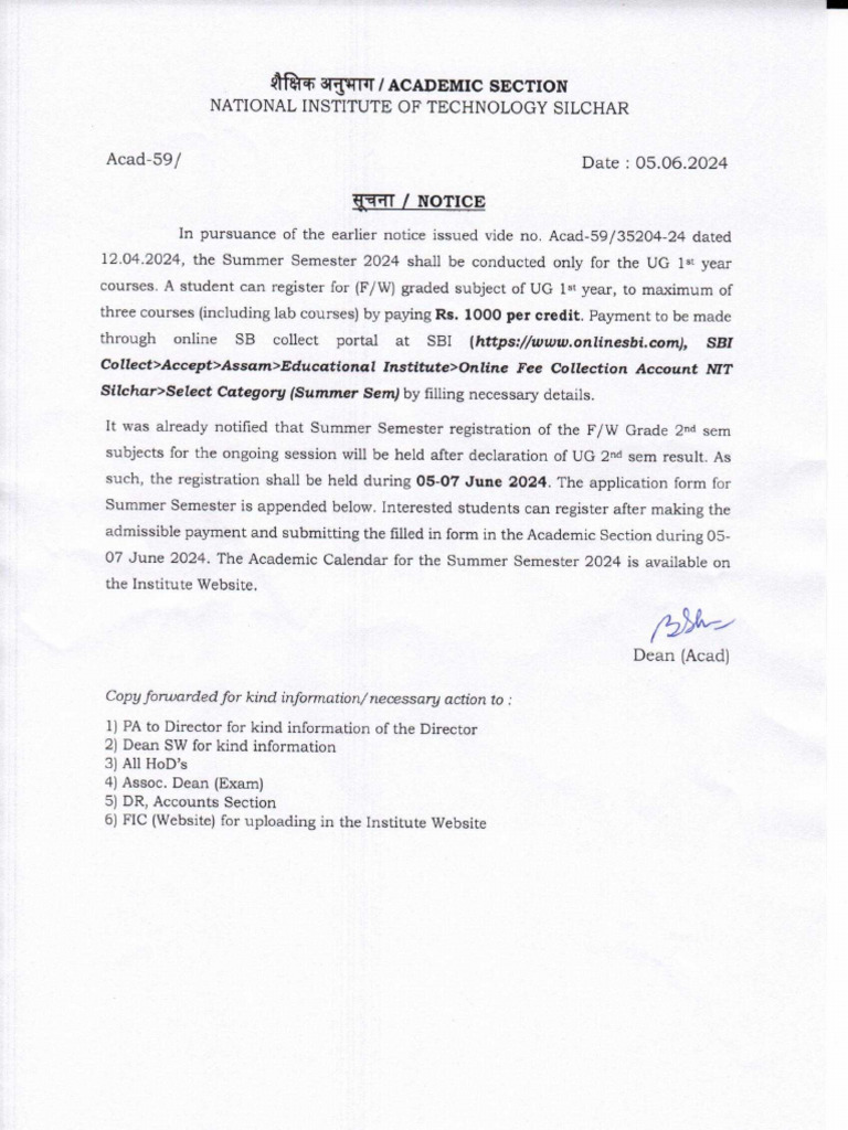 Summer Semester For UG 1st Year Subjects | PDF
