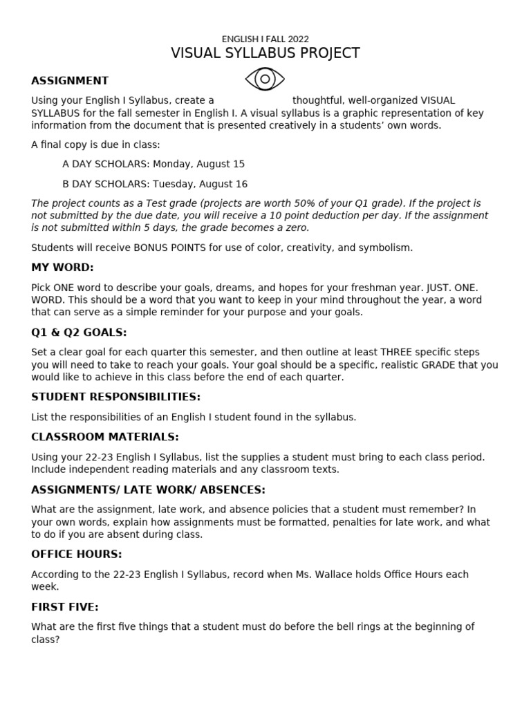 Visual Syllabus Assignment | PDF