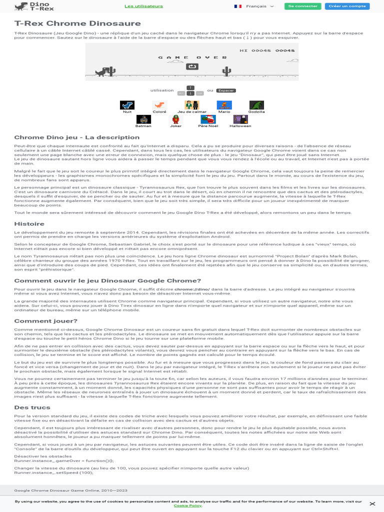 Jeu de Chrome Dino en Ligne | PDF