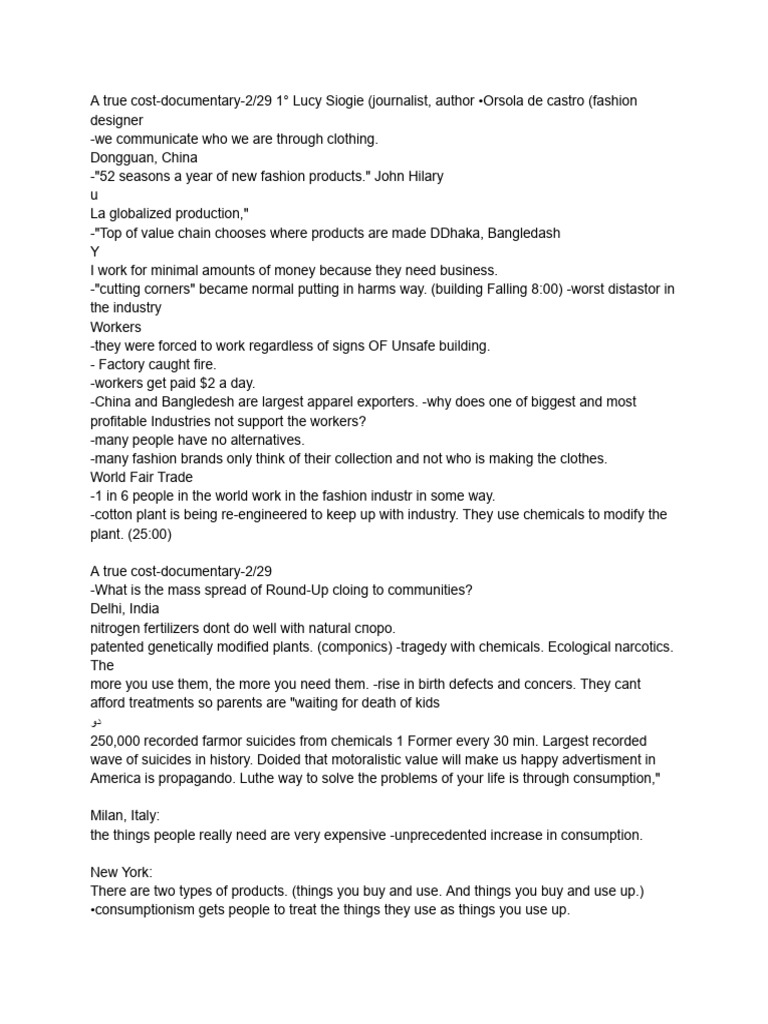 Fashion movie notes PDF