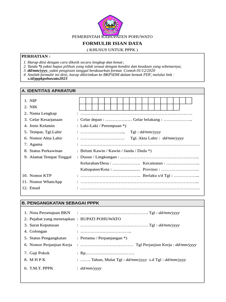Formulir Id ASN PPPK Pohuwato | PDF