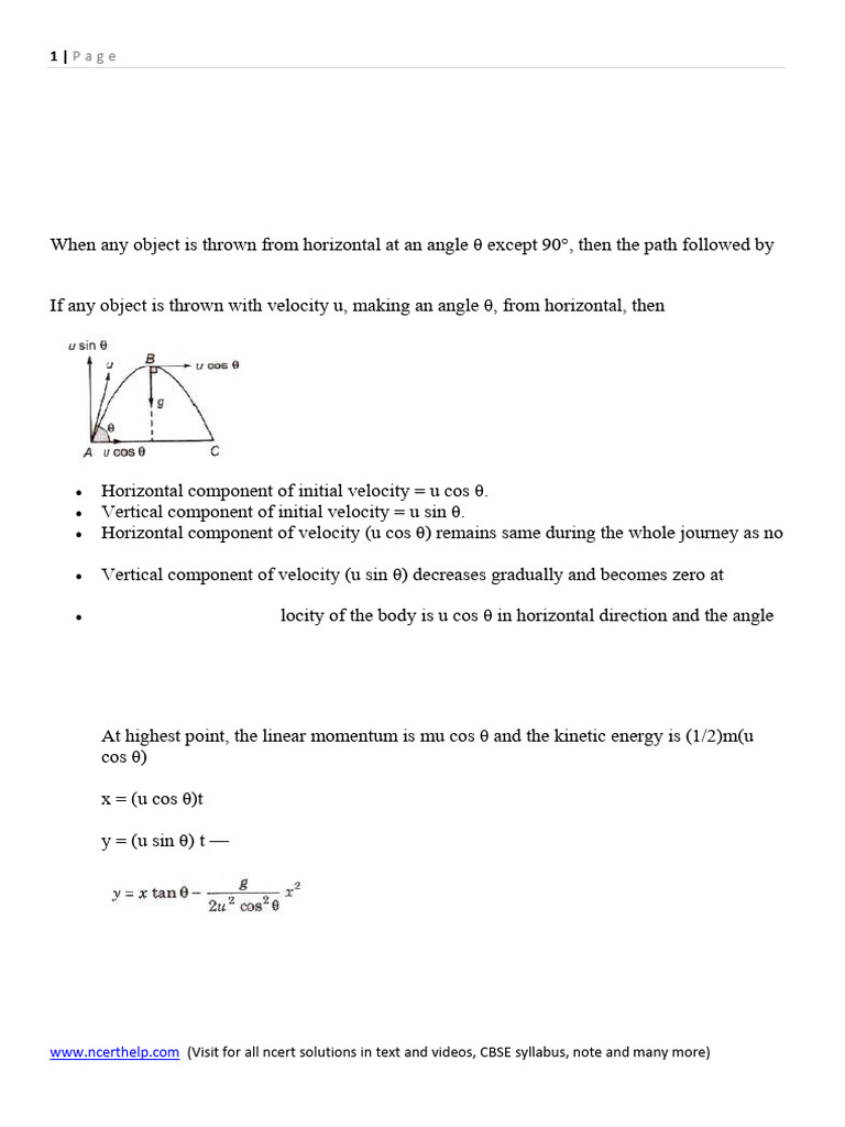 Physics Notes Class 11 Chapter 4 Motion in A Plane Part 2 | PDF