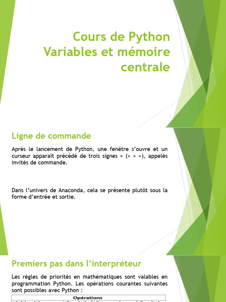 02-Cours de Python-Variables Et Mémoire Centrale | PDF | Variable ...