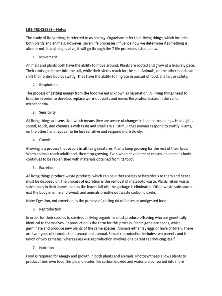 Life Process Notes | PDF