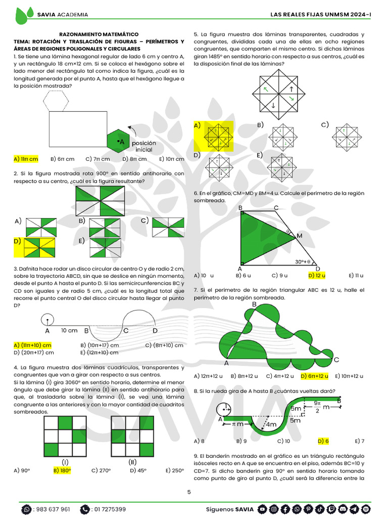 ROTACIÓN Y TRASLACIÓN DE FIGURAS – PERÍMETROS Y | PDF