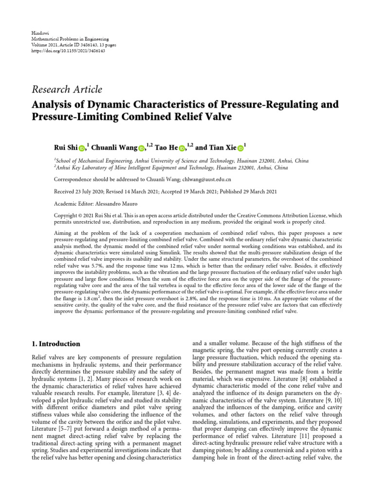 Analysis of Dynamic Characteristics of Pressure-Re | PDF