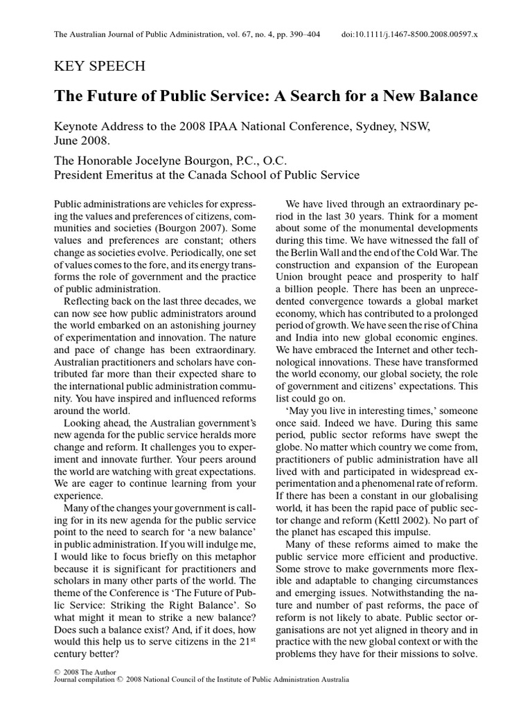 The Future of Public Service A Search For A New Balance | PDF