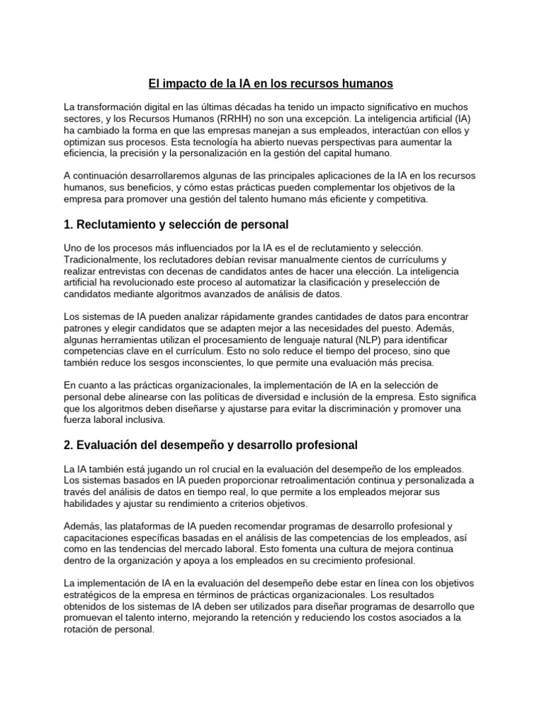 El Impacto de La IA en Los Recursos Humanos | PDF