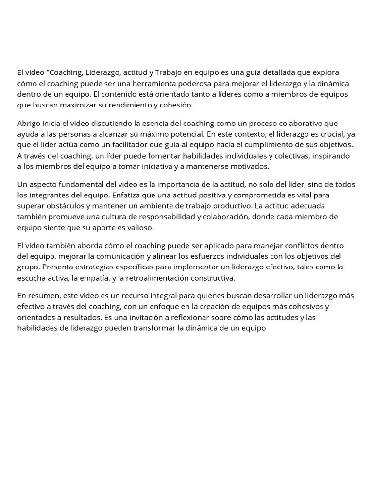 Coaching para un Liderazgo Efectivo | PDF | Crecimiento personal y ...