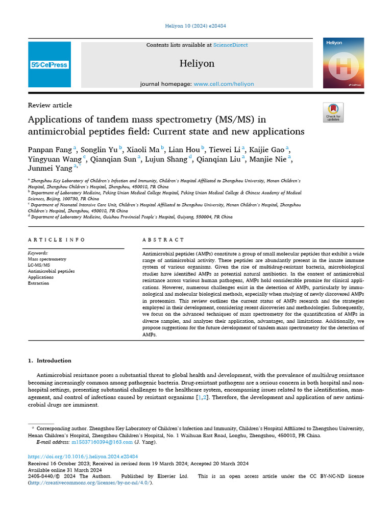 Tandem Mass Spectrometry in Antimicrobial Peptides | PDF ...