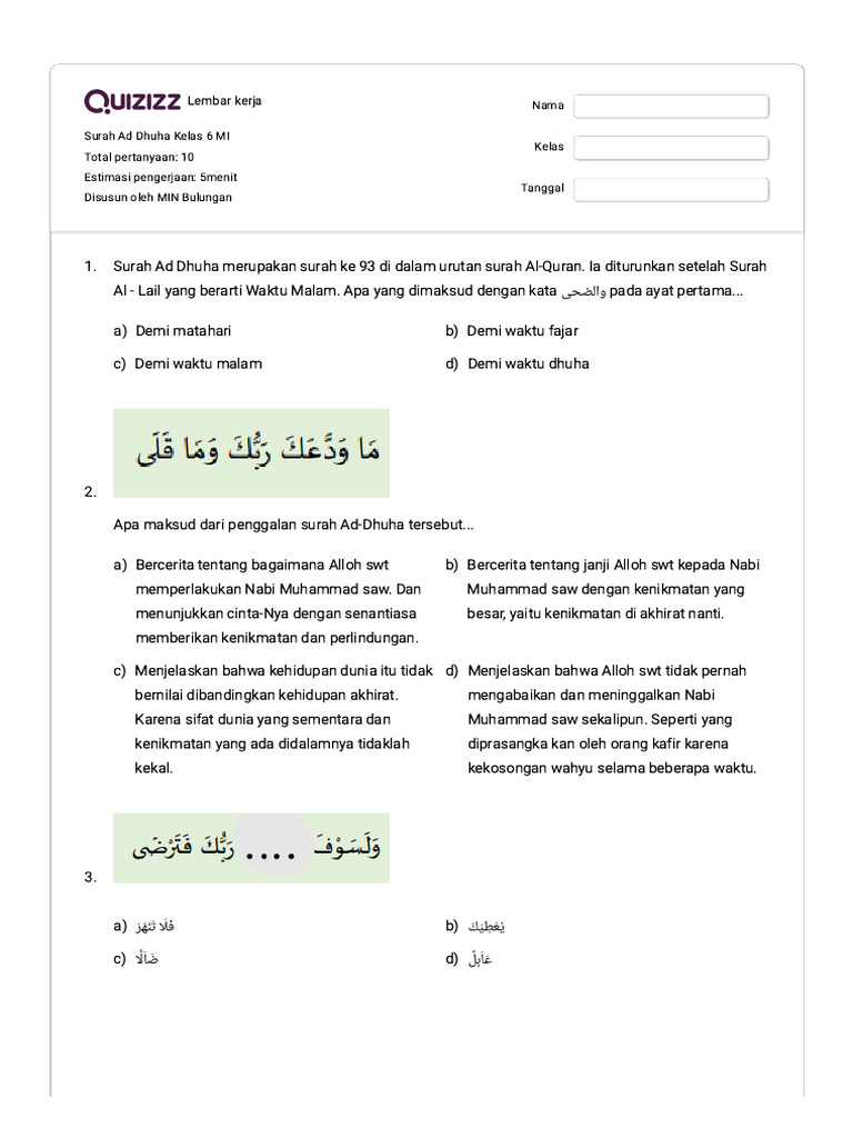 Surah Ad Dhuha Kelas 6 Pdf