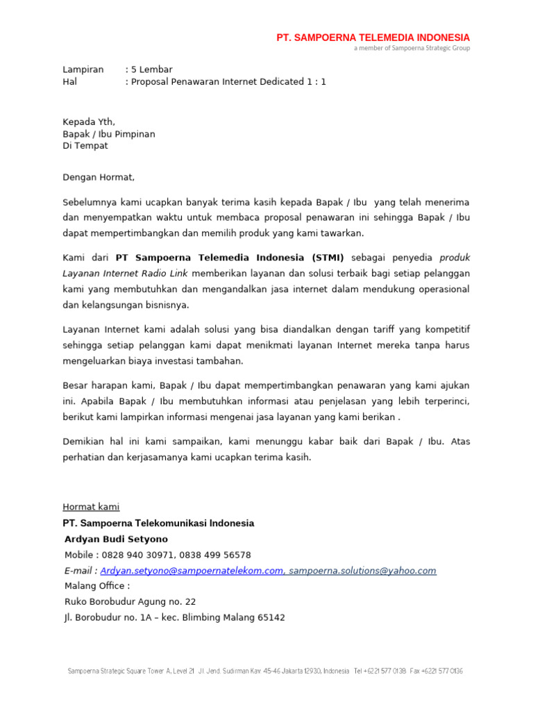 Proposal Paket Internet Dedicated STMI | PDF | Telecommunications ...