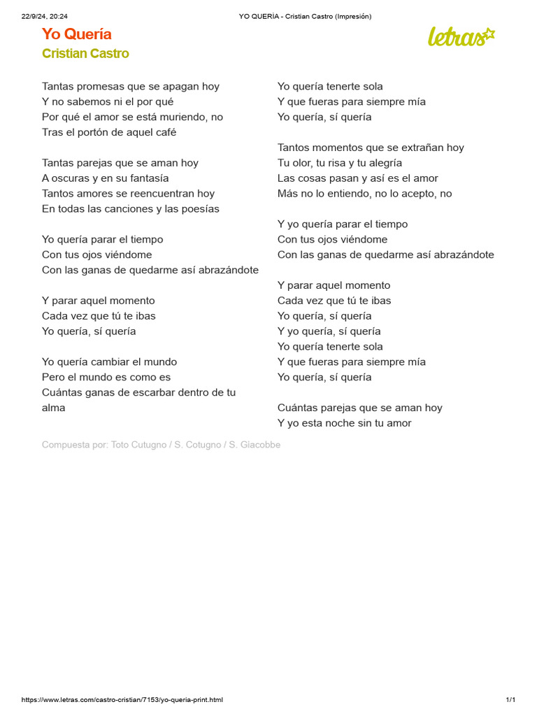 YO QUERÍA - Cristian Castro (Impresión) | PDF