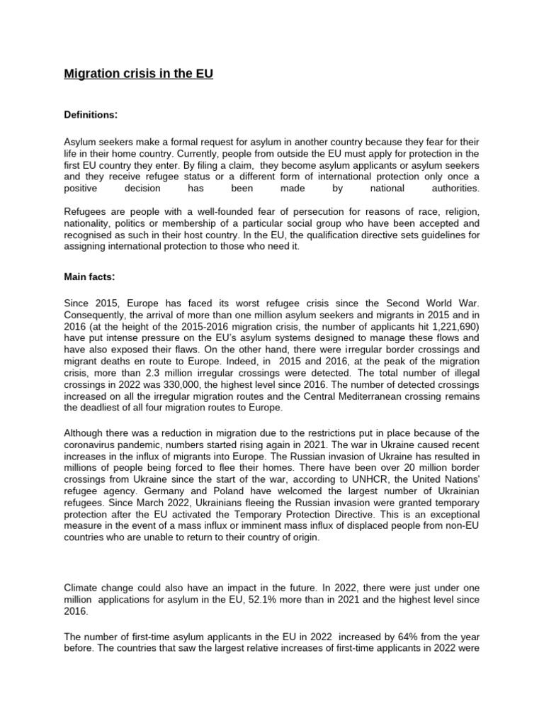 Migration Crisis in The EU | PDF