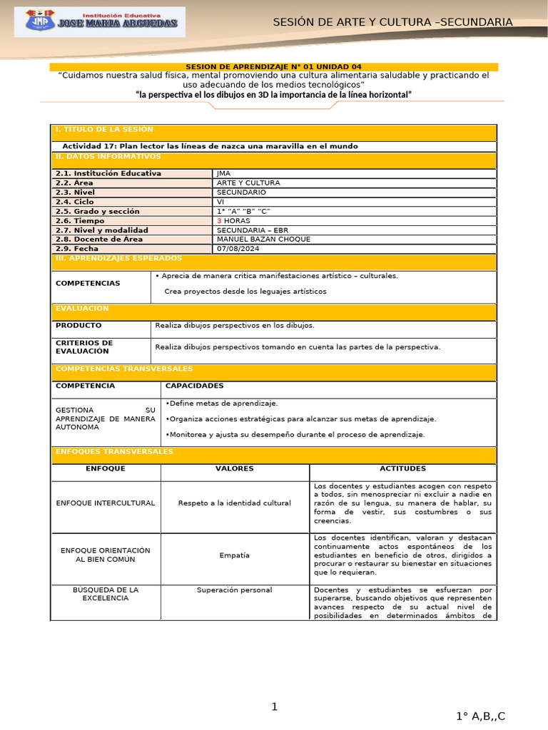 Sesion de Aprendizaje N 1 Unidad 4 | PDF