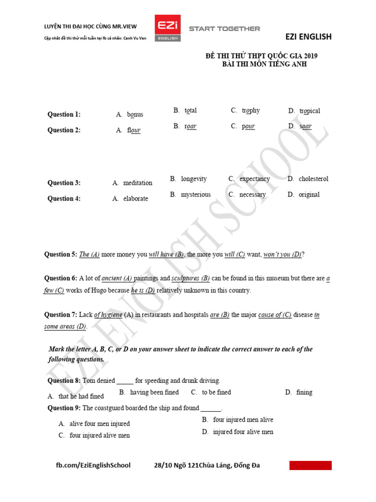 PRACTICE TEST 20 LUYỆN THI ĐH CÙNG THẦY CẢNH | PDF