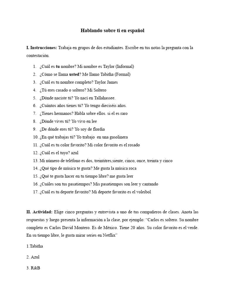 Hablando Sobre Ti en Español | PDF