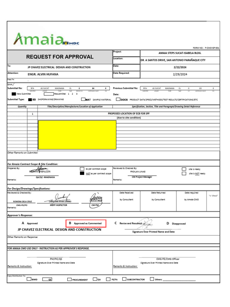 RFA EL-084 - Proposed Location of ECB For SPF (Due To Site Condition) | PDF