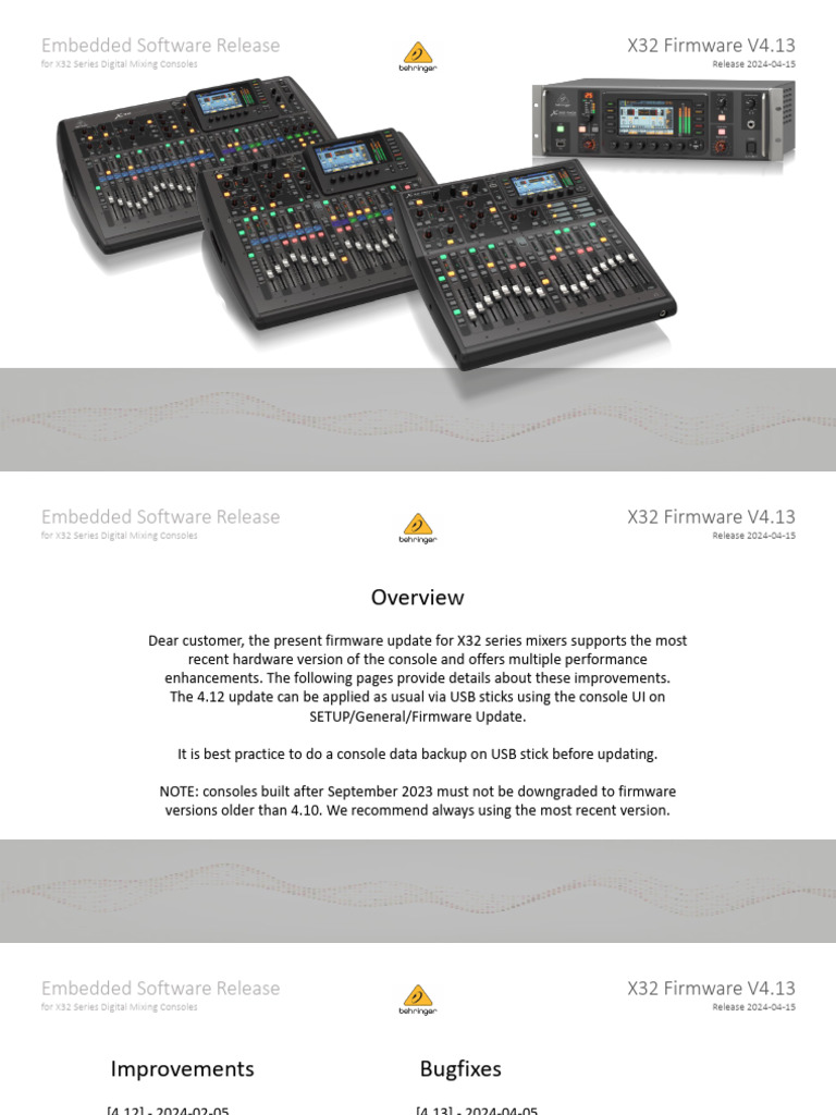 Behringer X32 Firmware V4.13 2024-04-15 | PDF