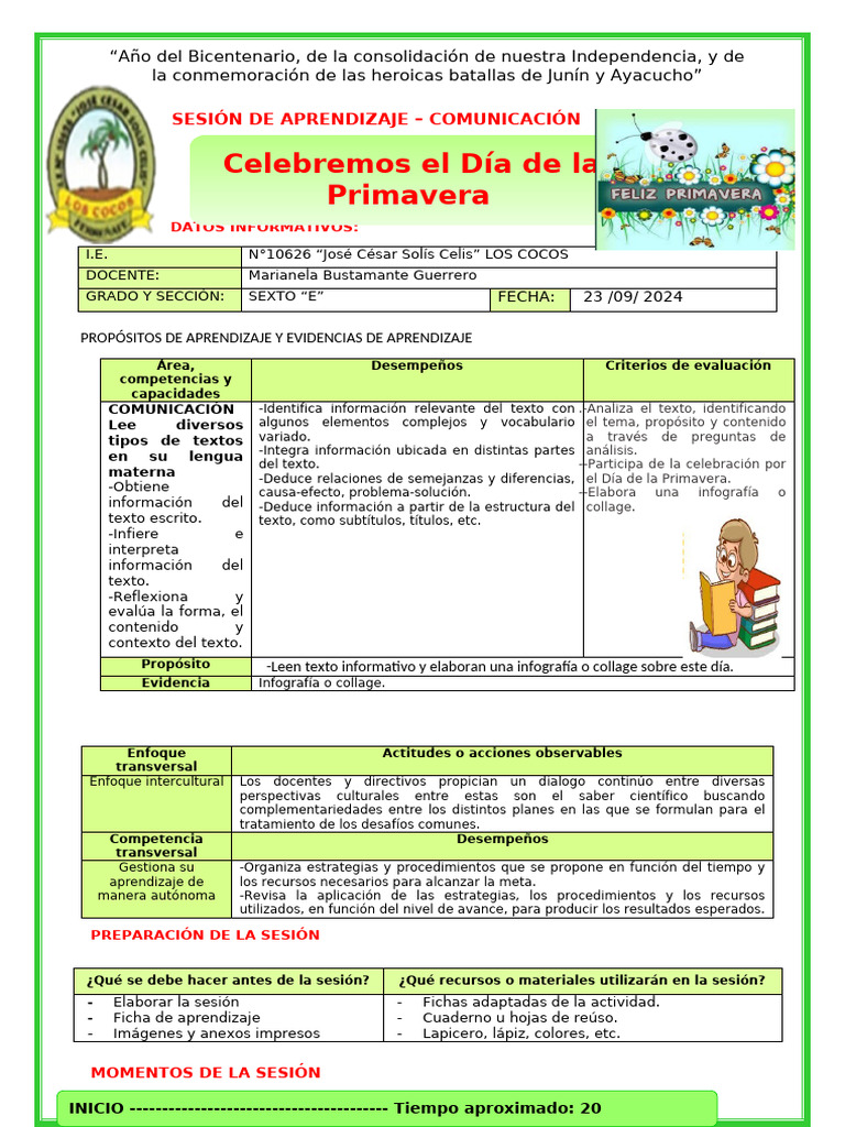 2024 Comunicacion 40 Leemos Sobre La Primavera | PDF | Aprendizaje ...