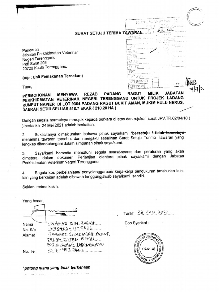 SUrat Setuju Terima | PDF