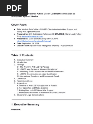 OSINT Report on Vladimir Putin's Use of LGBTQ Discrimination to Justify War Against Ukraine