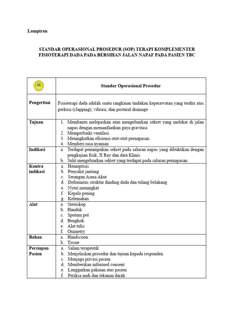 Sop Fisioterapi Dada Pdf