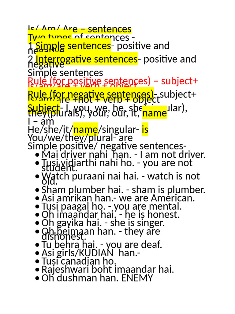 Is Am Are - Sentences 1 | PDF