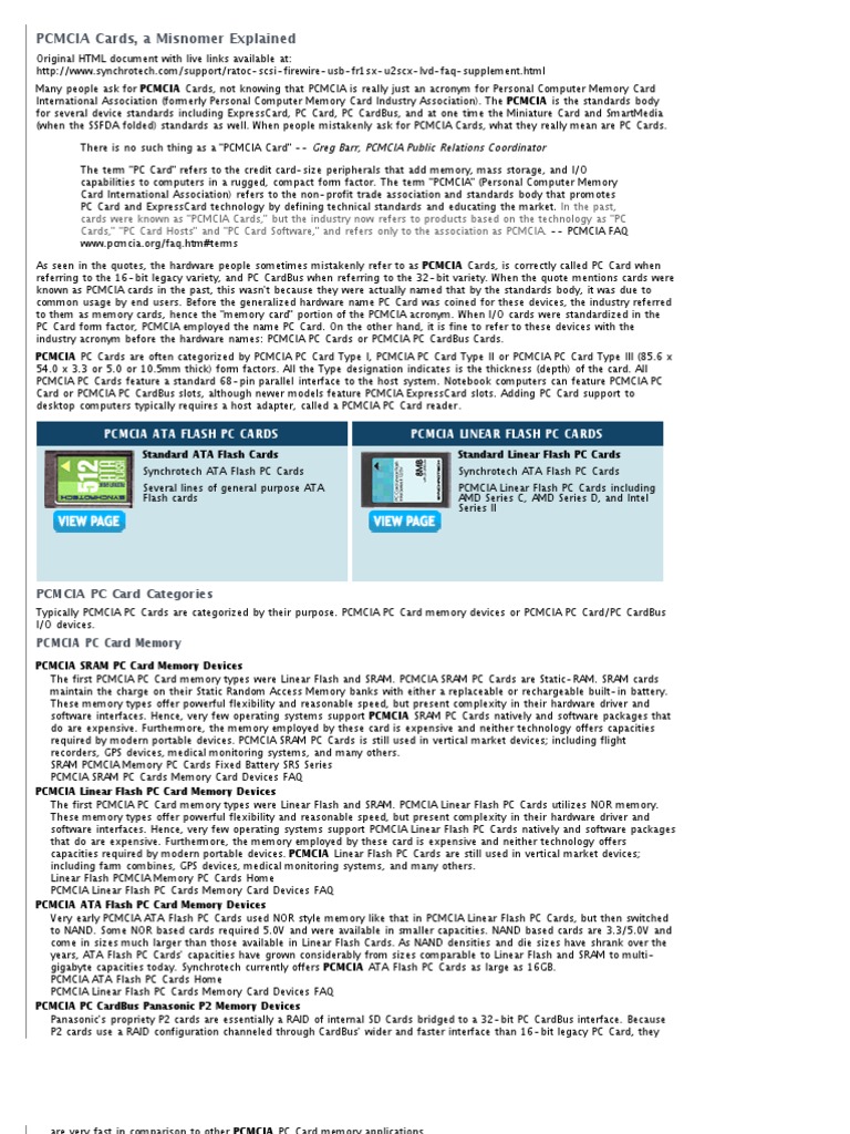 PCMCIA Cards, an introduction to PC Card and other PCMCIA Technologies