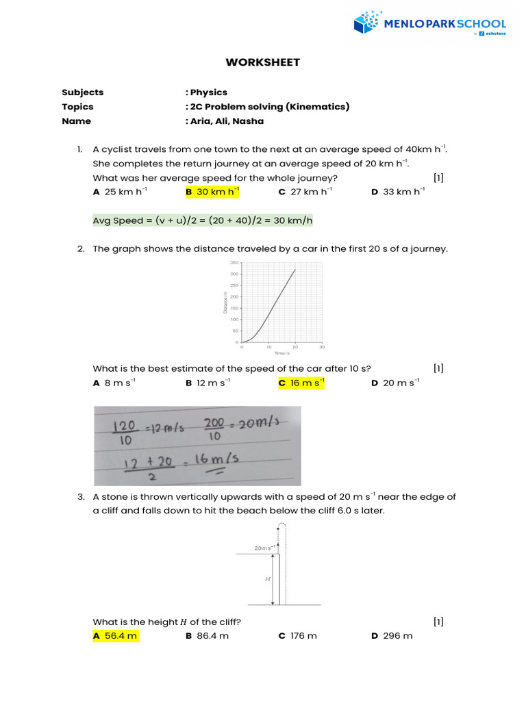 Group 2 2C Problem Solving (Kinematics) | PDF