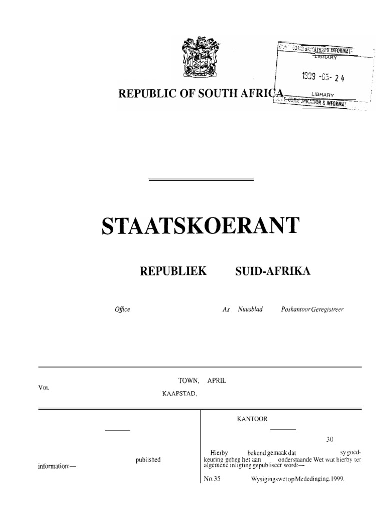 Competition Amendment Act 35 of 1999 | PDF