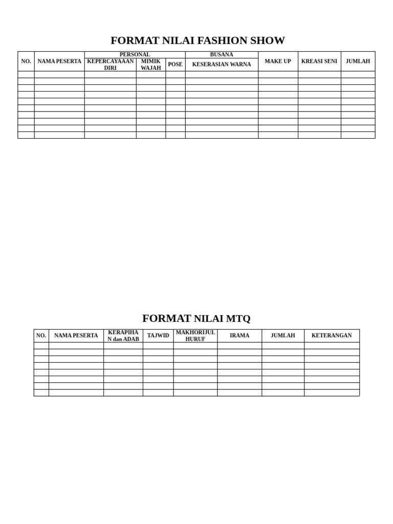 Format Nilai Fashion Show | PDF
