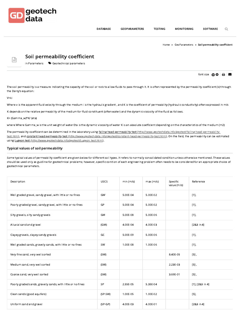 Soil Permeability Coefficient | PDF