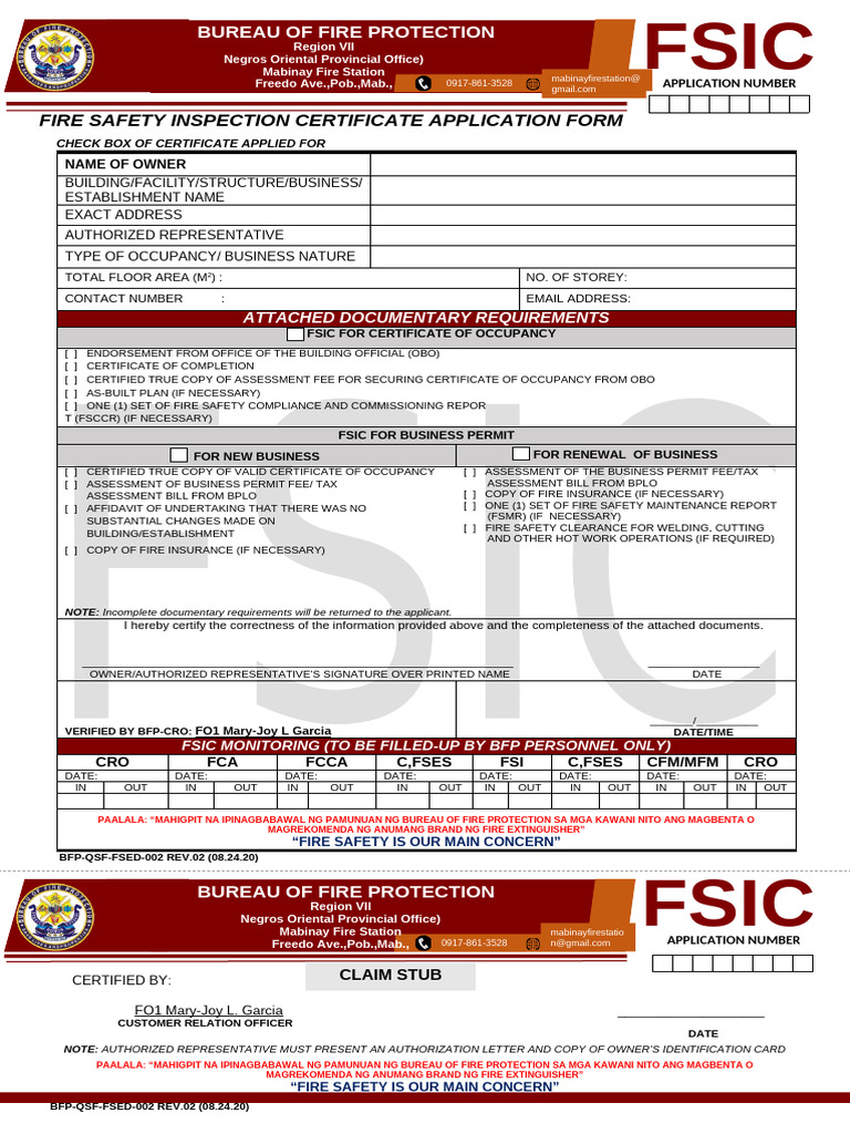 FSED 2F Application Form FSIC For Occupancy Permit Rev02 | PDF