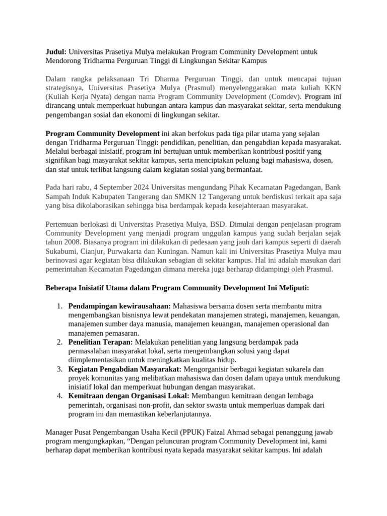 Universitas Prasetiya Mulya Melakukan Program Community Development ...