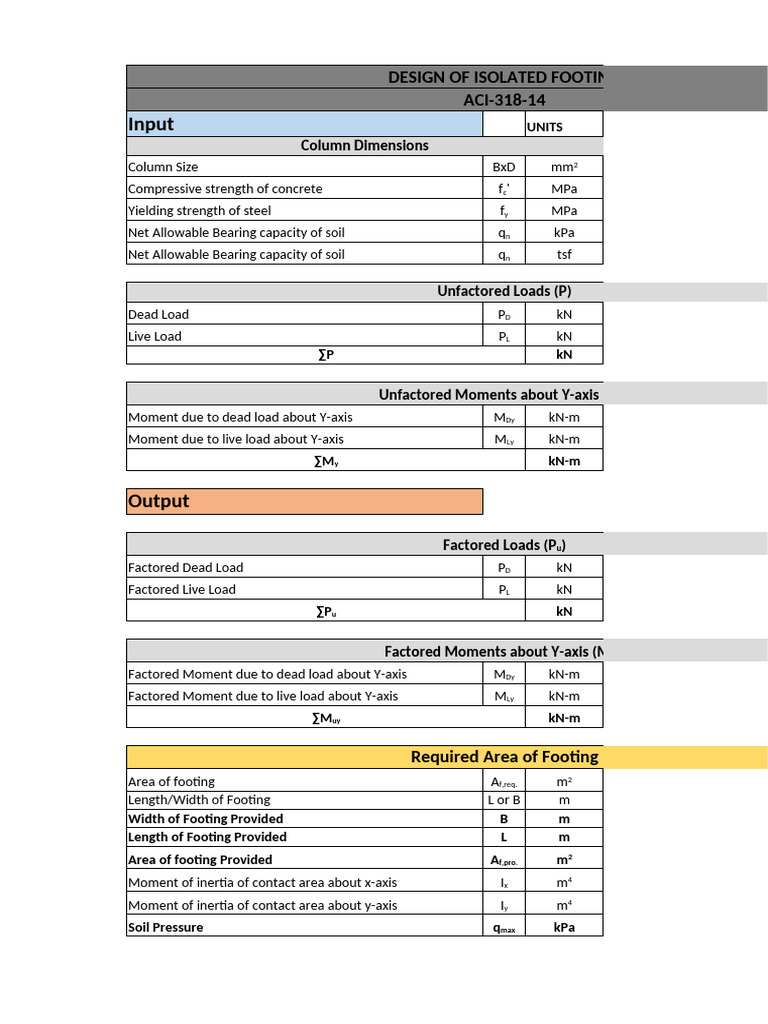 Isolated Footing Design ACI-318-14 Guide | PDF | Bending | Structural ...