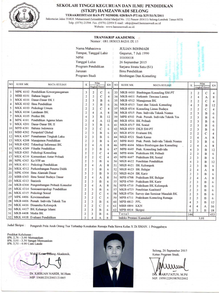 Transkrip Nilai Pdf