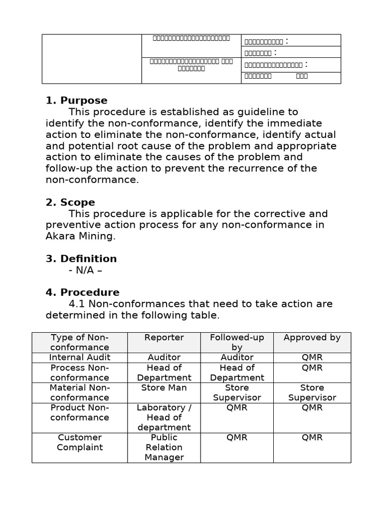 example procedure Corrective and preventive action (Eng) | PDF