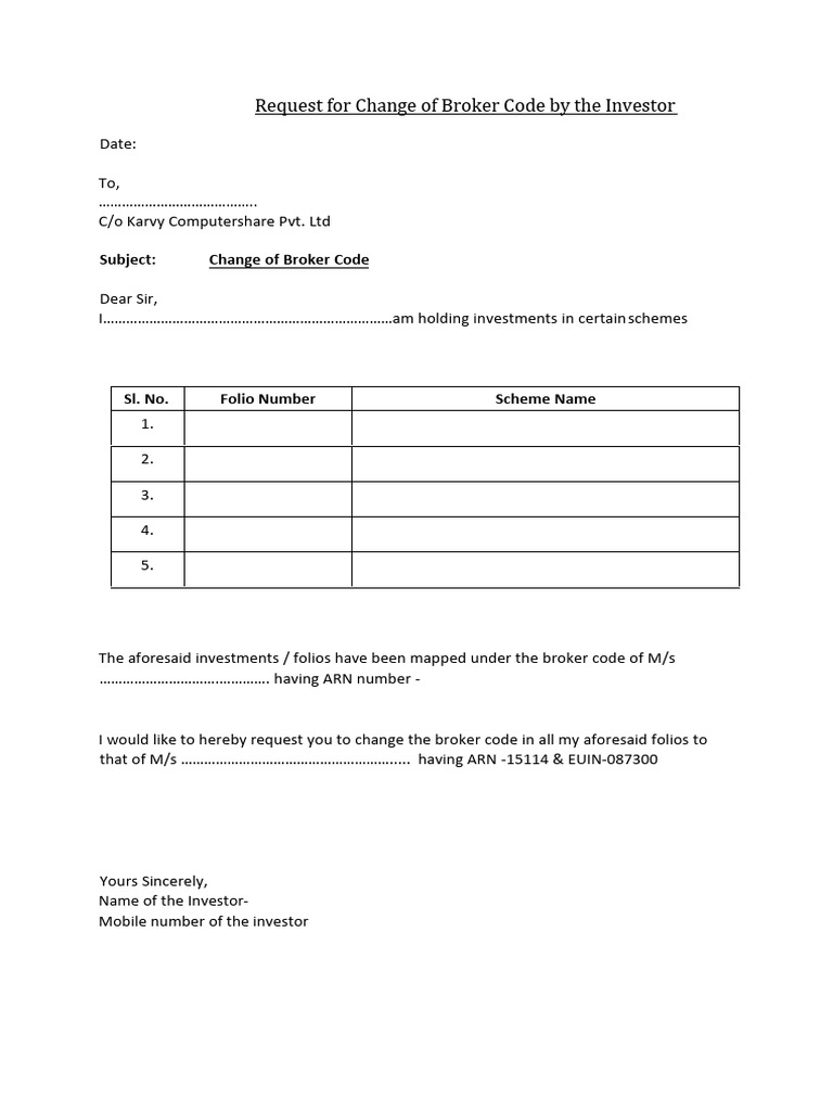 Change in Broker Code Karrvy L | PDF