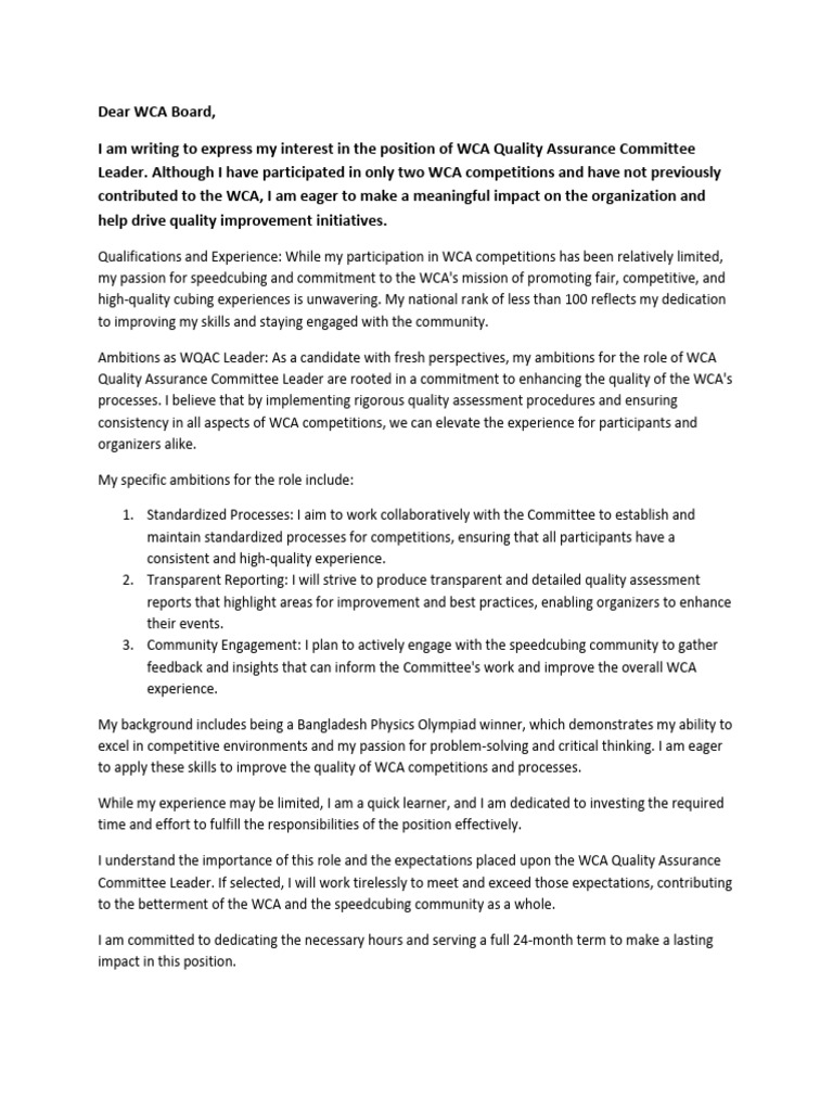 Application For WQAC | PDF